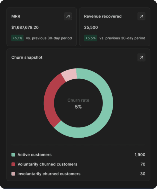 Recovered revenue and churn tracked per processor
