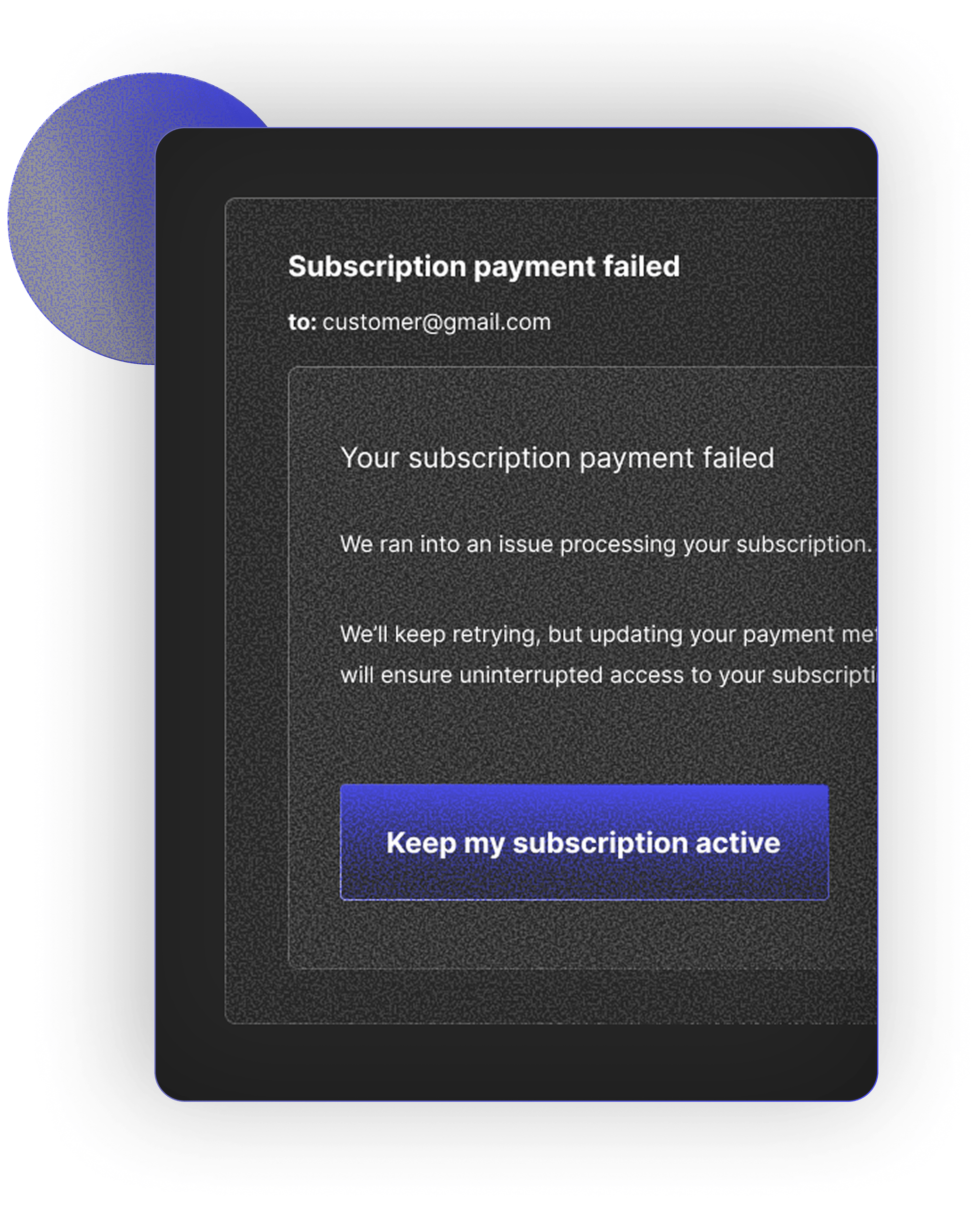 A dunning sequence stepping through retries and recovery emails
