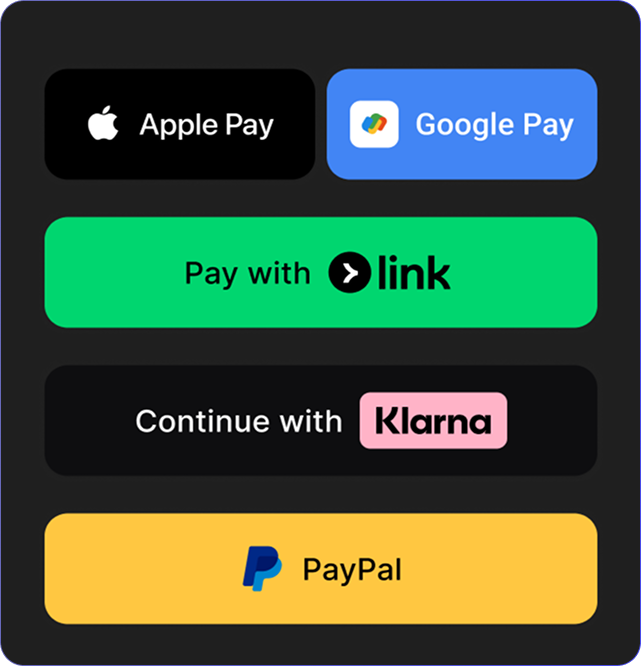 Cards, wallets and BNPL methods behind a single checkout